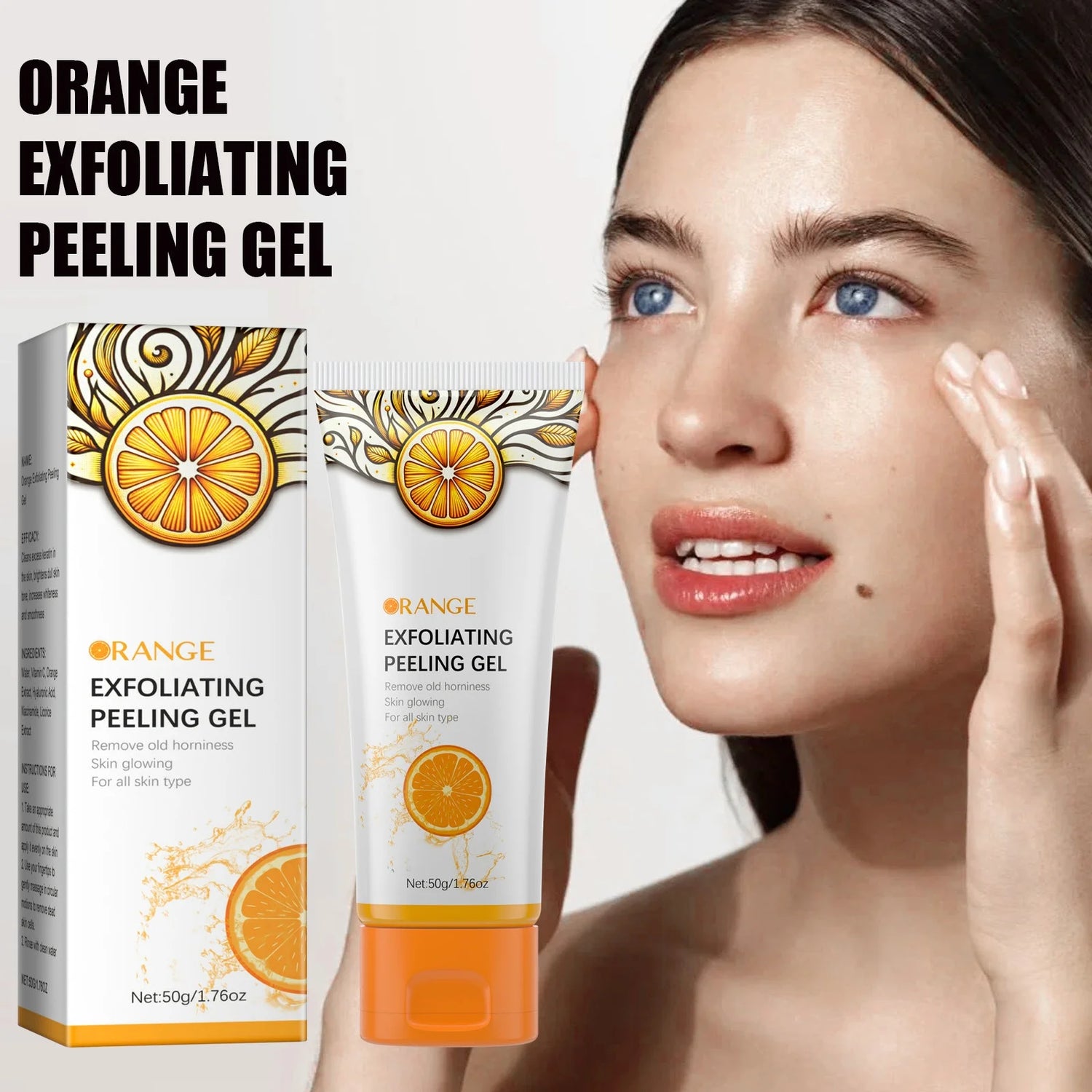 Orange Exfoliating Gel Face and Body Exfoliating Scrub Gel Deep Cleansing Moisturizing Facial Exfoliator 50Ml