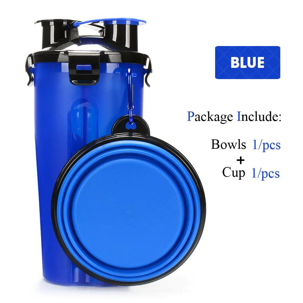 Pet Water Bottle Food Container with Folding Silicone Bowl