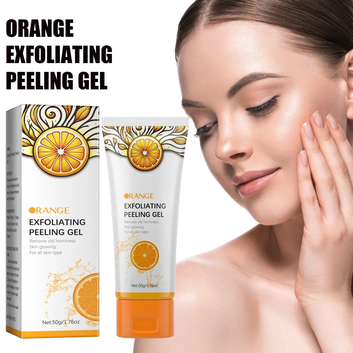 Orange Exfoliating Gel Face and Body Exfoliating Scrub Gel Deep Cleansing Moisturizing Facial Exfoliator 50Ml