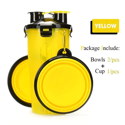 Pet Water Bottle Food Container with Folding Silicone Bowl