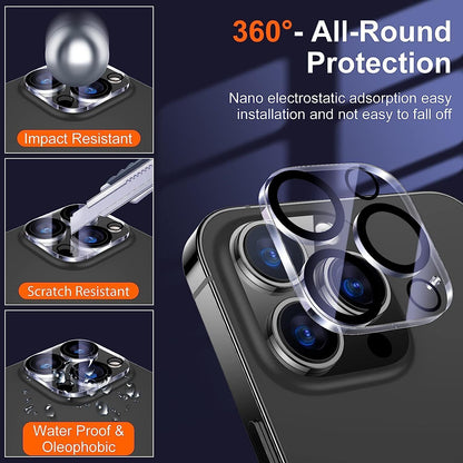 Tempered Glass Camera Lens Protector for iPhone 11, 12, 13, 14, 15, and 16 Pro Max - Pack of 4