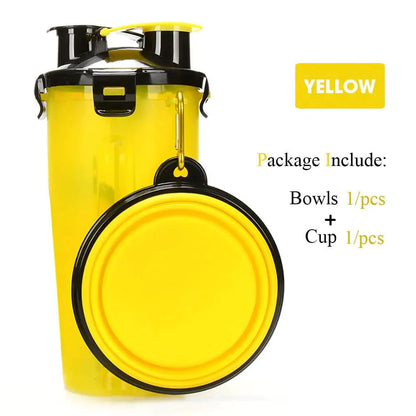 Pet Water Bottle Food Container with Folding Silicone Bowl