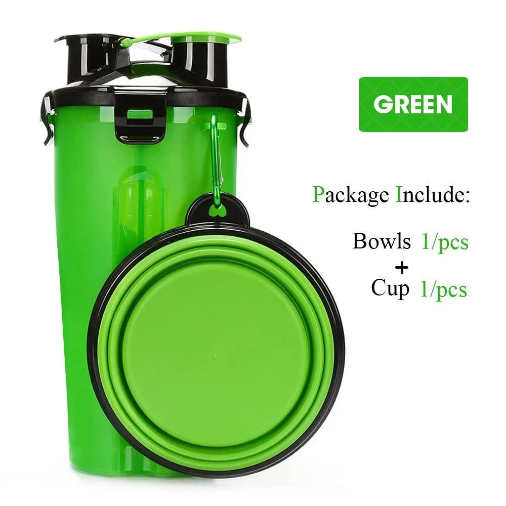 Pet Water Bottle Food Container with Folding Silicone Bowl