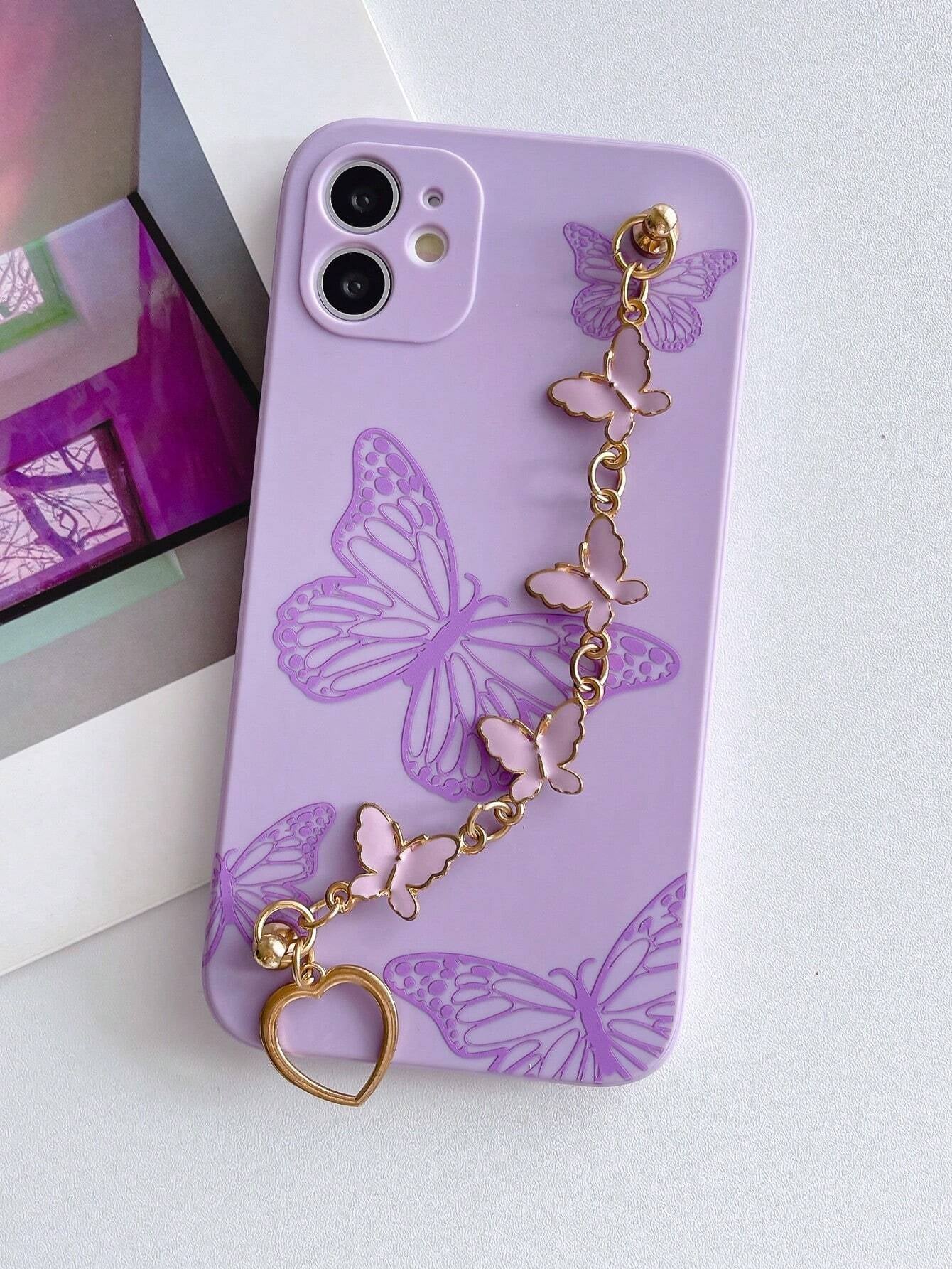 Iphone 16 Butterfly Print Phone Case with Hand Strap Compatible with Iphone15/15Plus/15Pro/15Promax