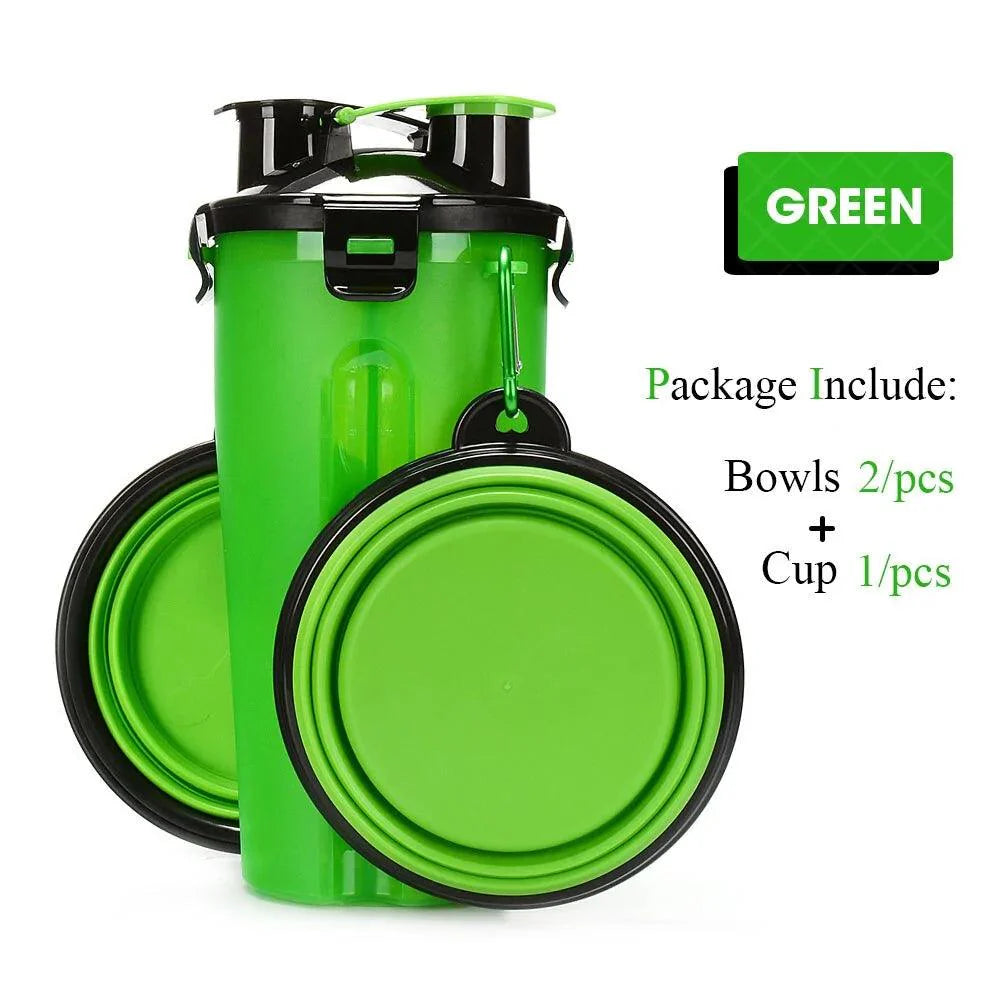 Pet Water Bottle Food Container with Folding Silicone Bowl