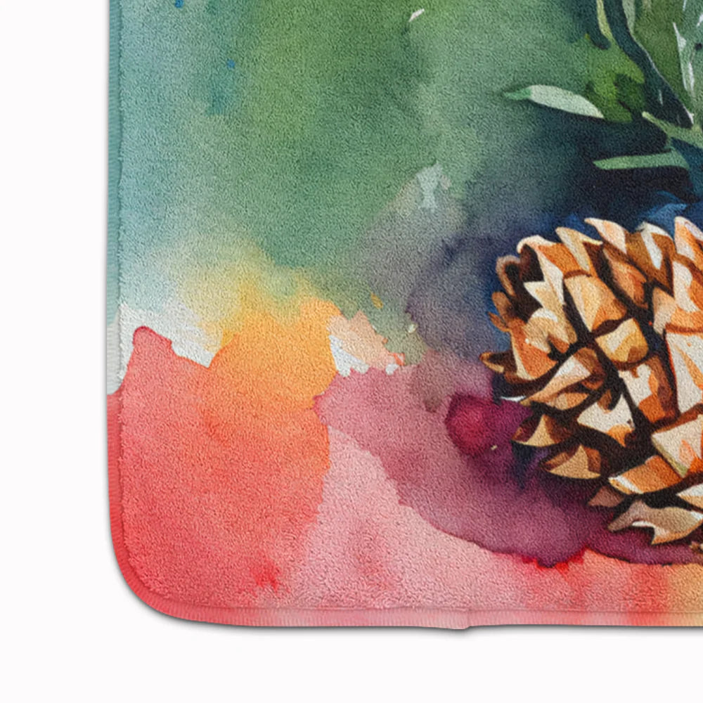 Maine White Pine Cone and Tassels in Watercolor Memory Foam Kitchen Mat