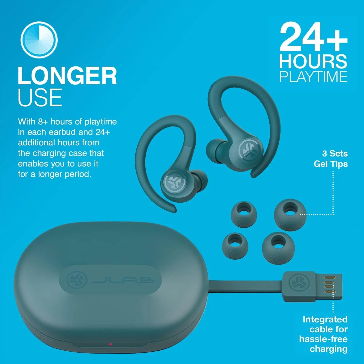 Go Air Sport Bluetooth Earbuds, True Wireless with Charging Case, Teal