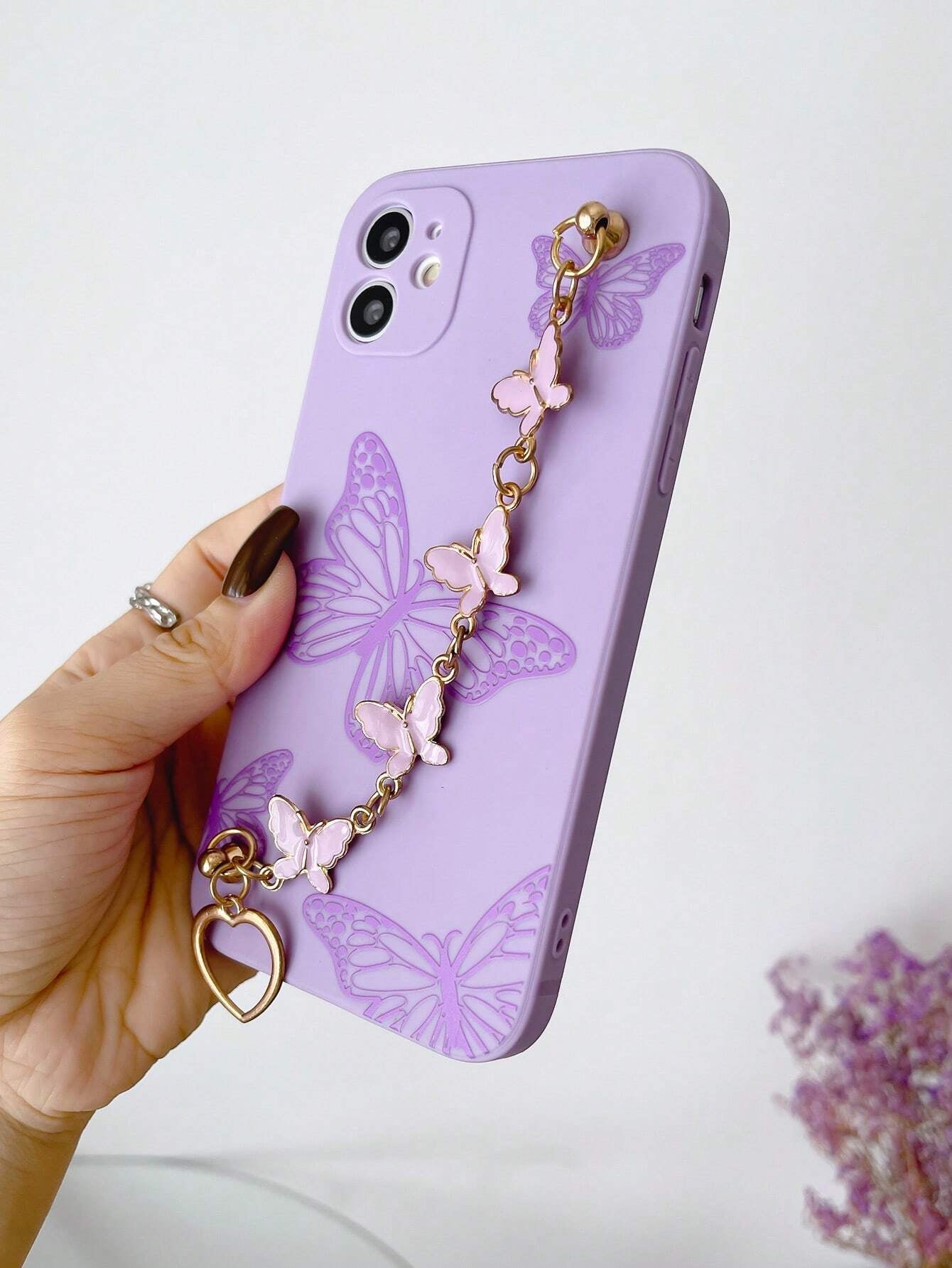 Iphone 16 Butterfly Print Phone Case with Hand Strap Compatible with Iphone15/15Plus/15Pro/15Promax