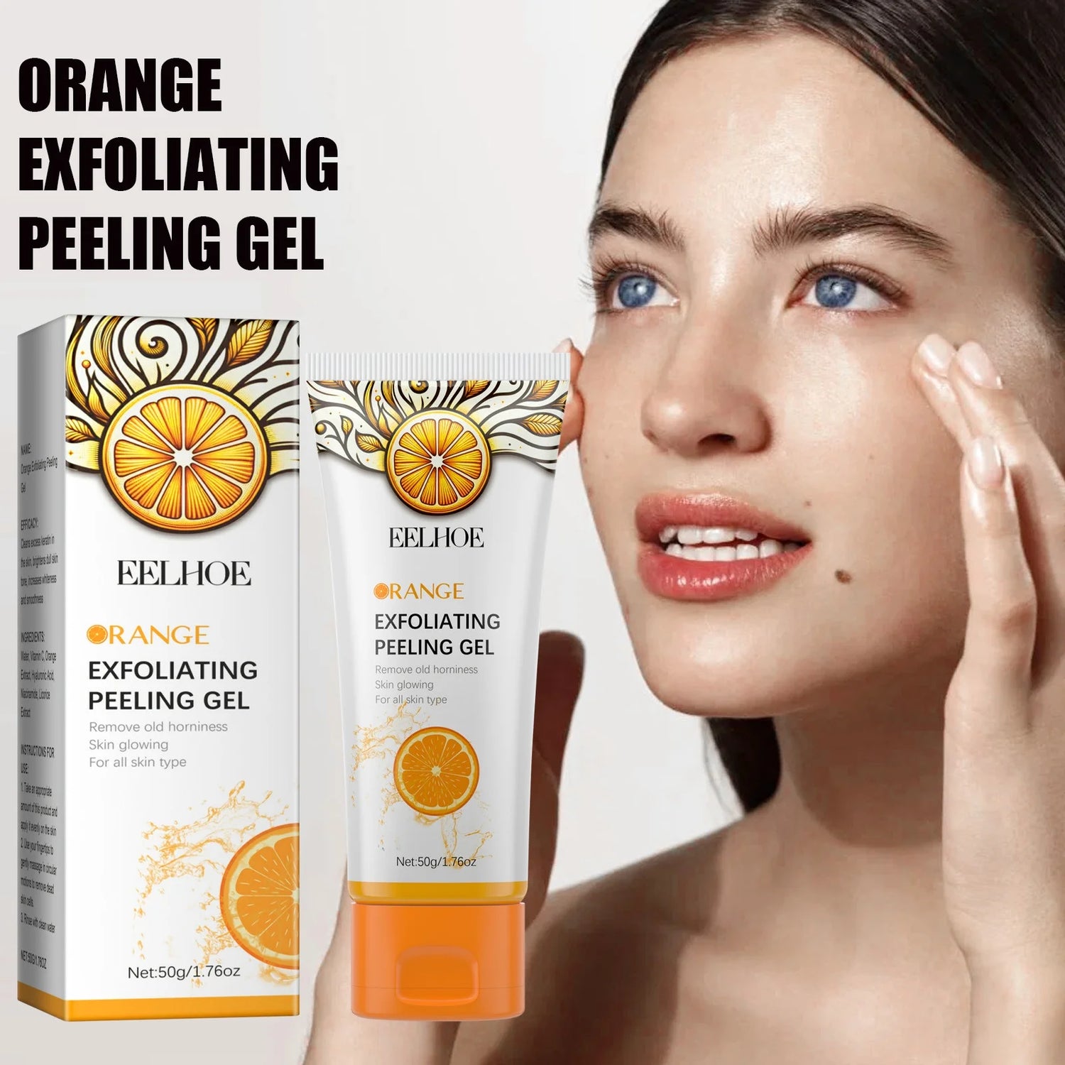 Orange Exfoliating Gel Face and Body Exfoliating Scrub Gel Deep Cleansing Moisturizing Facial Exfoliator 50Ml