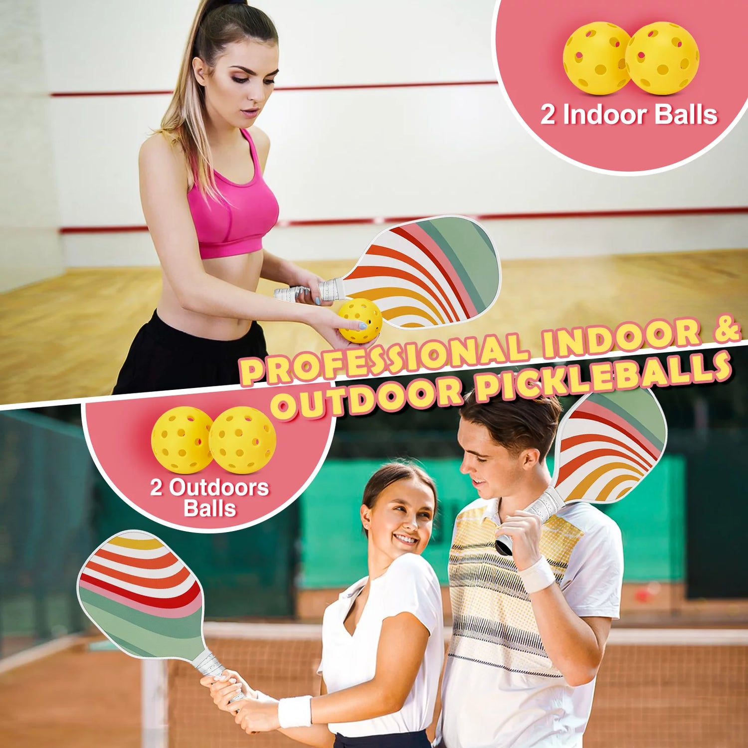 Pickleball Paddles Set of 4 - USAPA Approved, 4 Indoor Outdoor Pickleball Balls, Paddle Racket with Cover Bag, Ideal Training Equipment Gift for Men &amp; Women