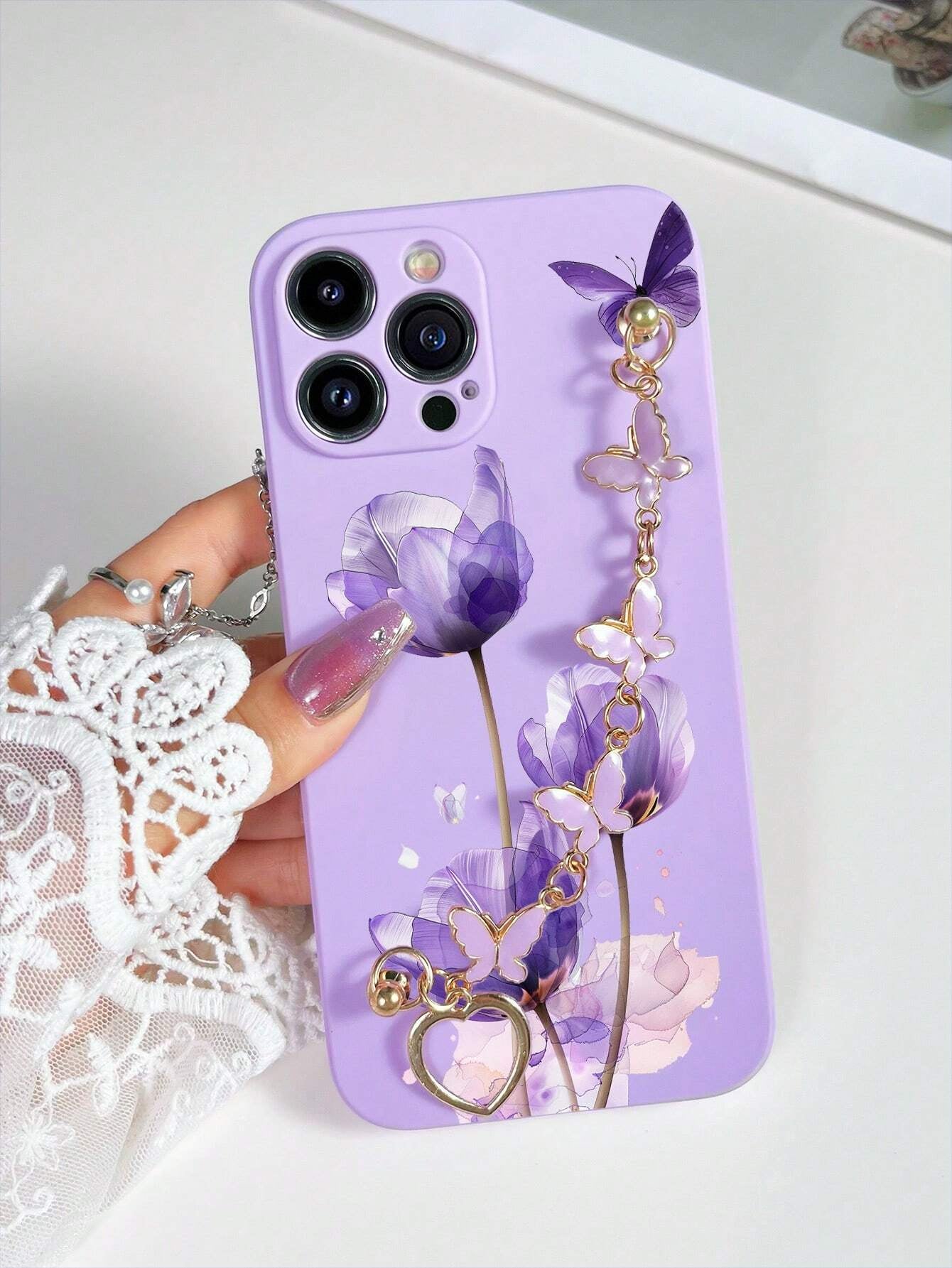 Iphone 16 Butterfly Print Phone Case with Hand Strap Compatible with Iphone15/15Plus/15Pro/15Promax