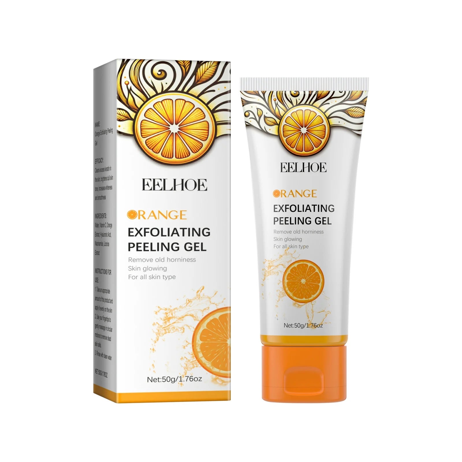 Orange Exfoliating Gel Face and Body Exfoliating Scrub Gel Deep Cleansing Moisturizing Facial Exfoliator 50Ml