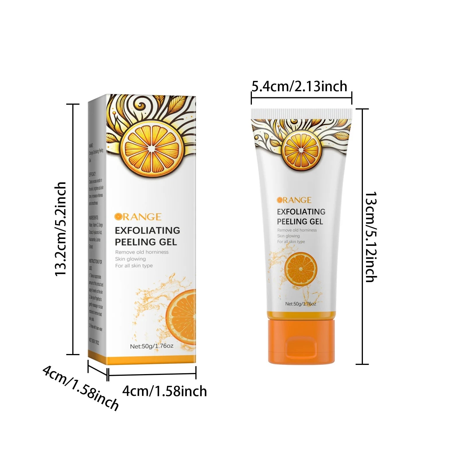 Orange Exfoliating Gel Face and Body Exfoliating Scrub Gel Deep Cleansing Moisturizing Facial Exfoliator 50Ml