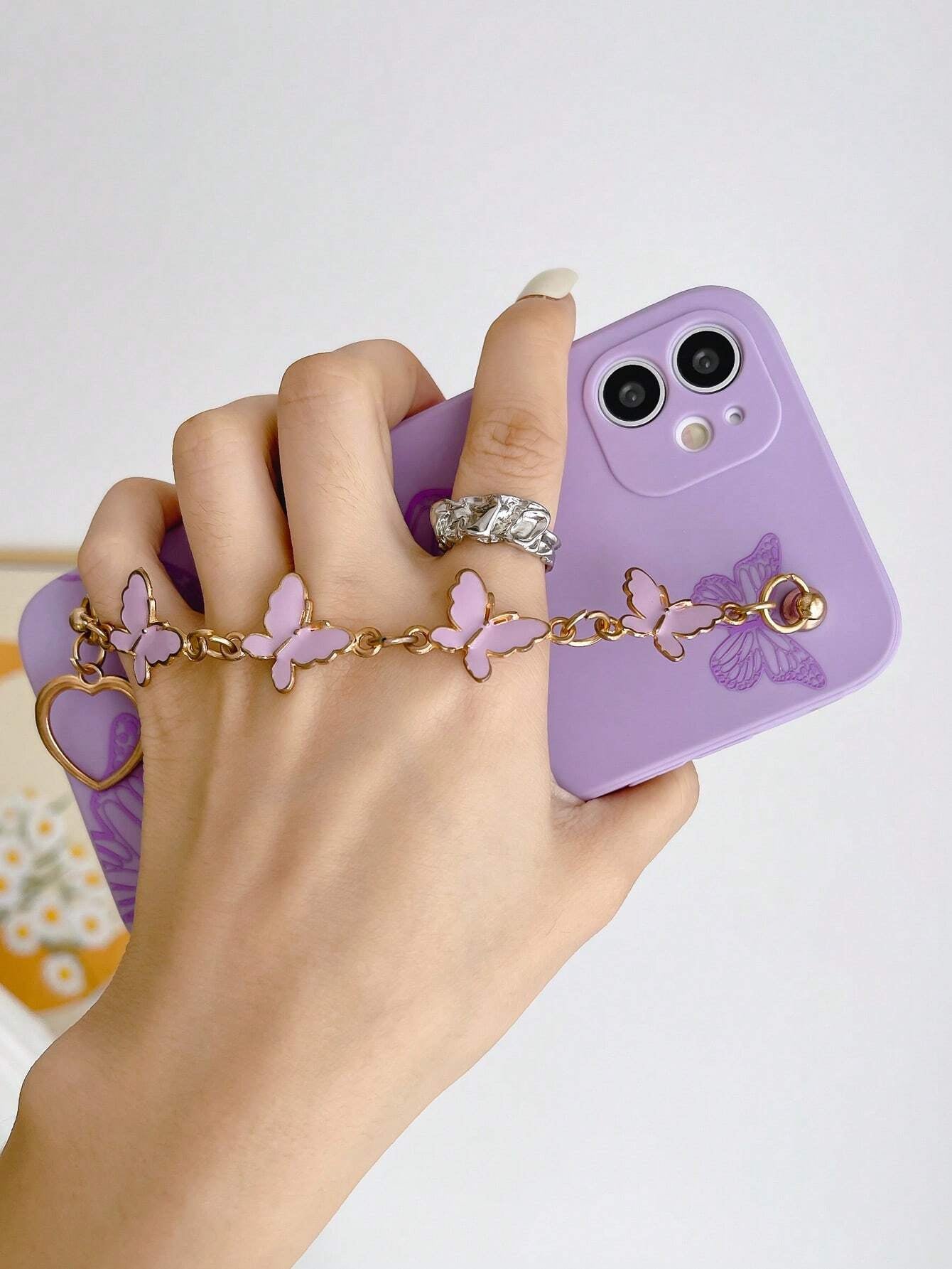 Iphone 16 Butterfly Print Phone Case with Hand Strap Compatible with Iphone15/15Plus/15Pro/15Promax