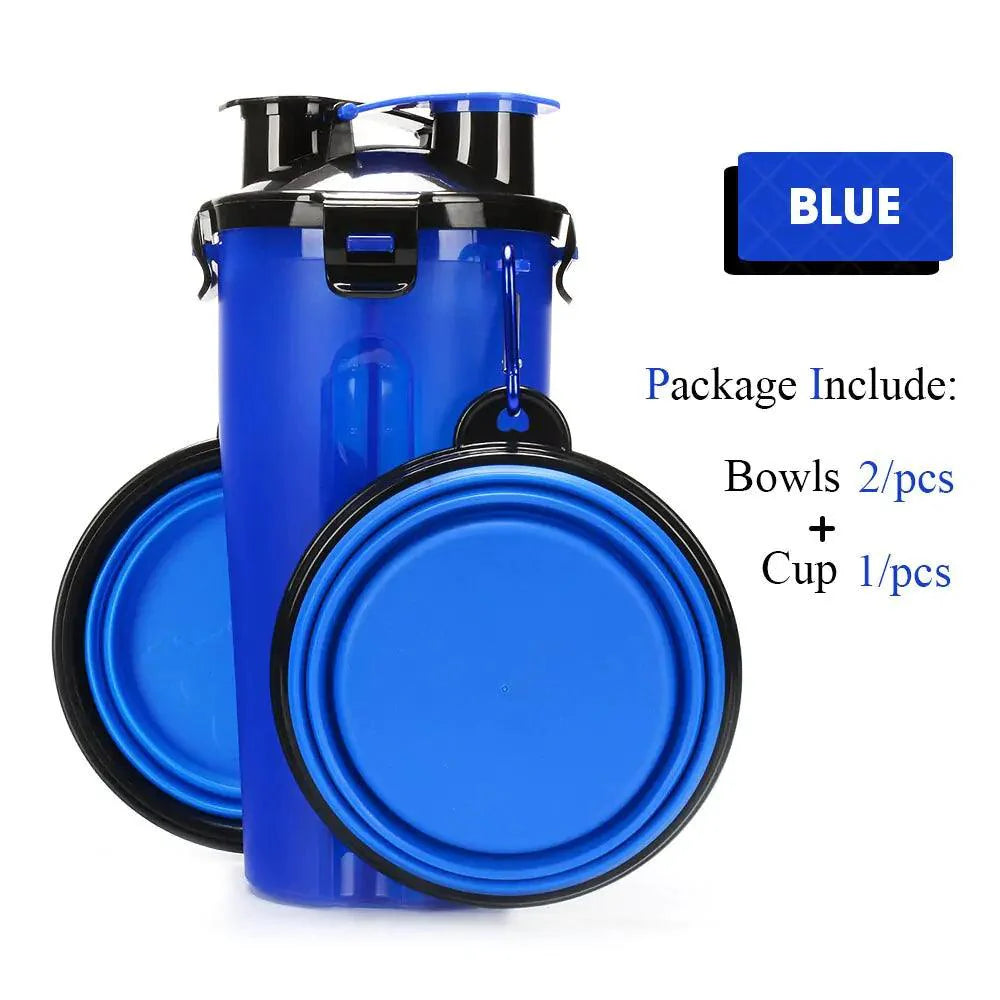 Pet Water Bottle Food Container with Folding Silicone Bowl