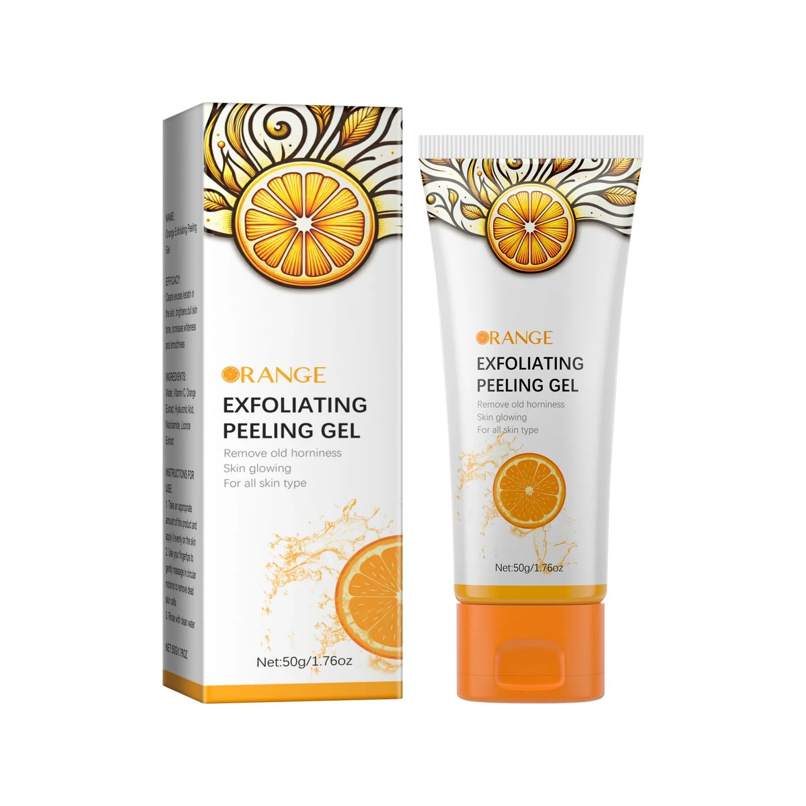 Orange Exfoliating Gel Face and Body Exfoliating Scrub Gel Deep Cleansing Moisturizing Facial Exfoliator 50Ml