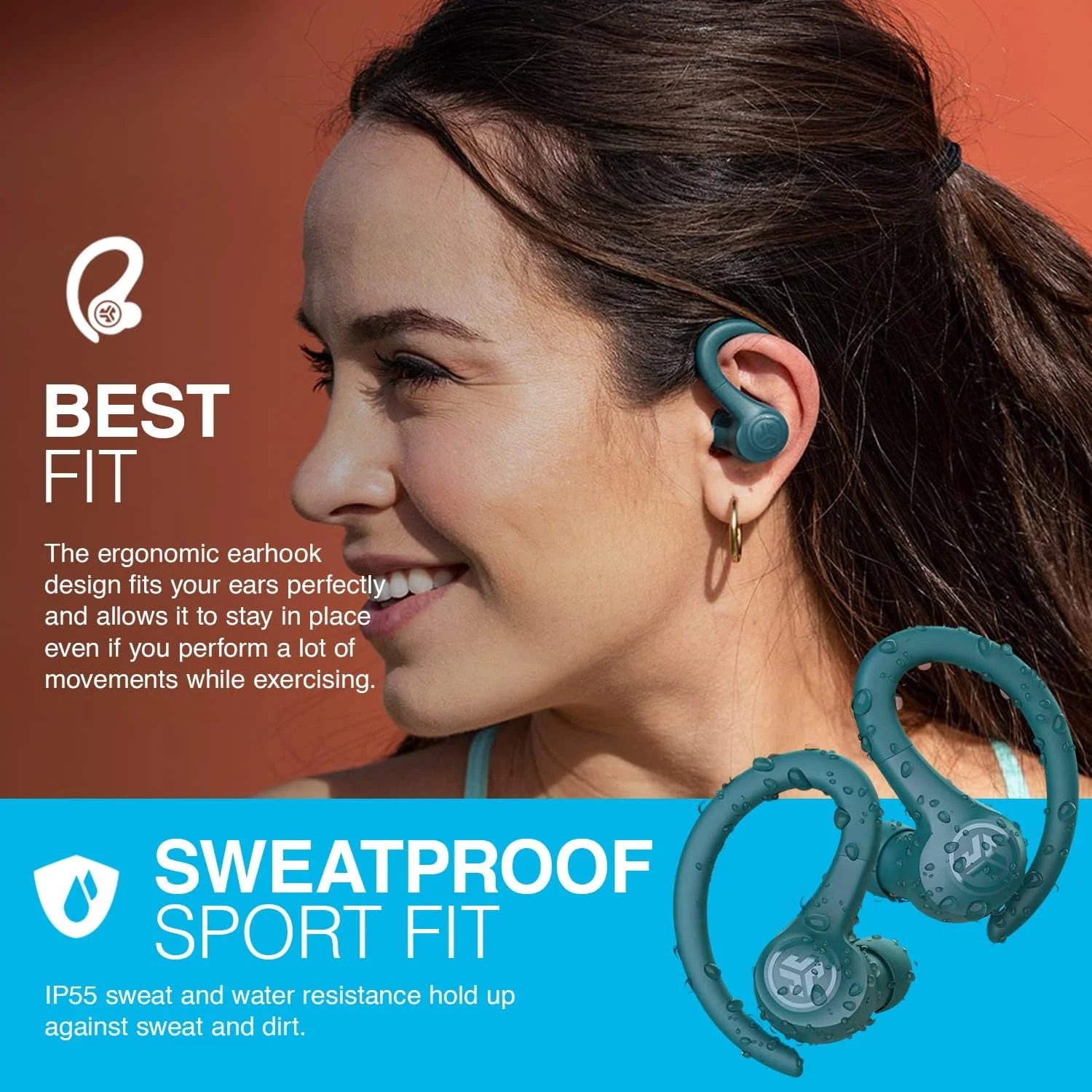 Go Air Sport Bluetooth Earbuds, True Wireless with Charging Case, Teal