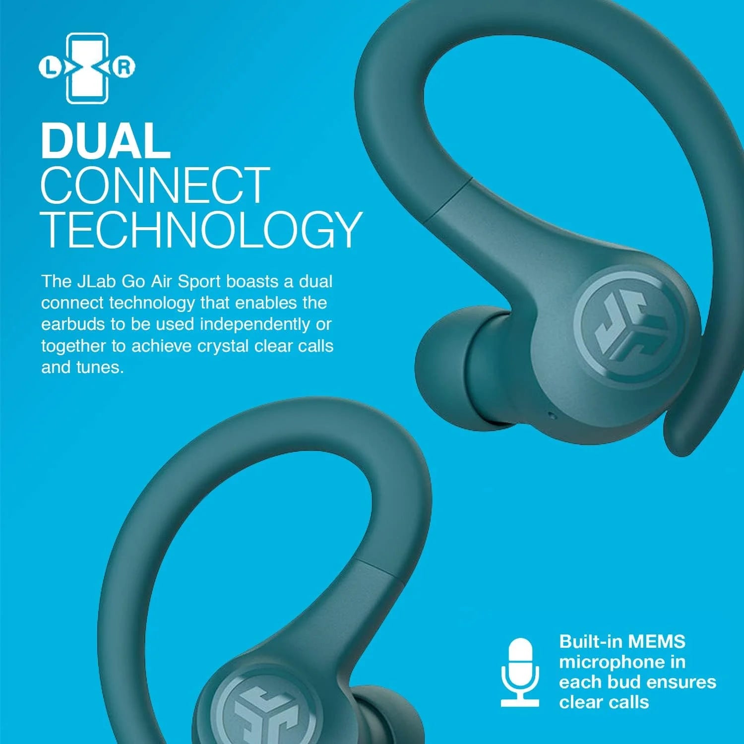 Go Air Sport Bluetooth Earbuds, True Wireless with Charging Case, Teal