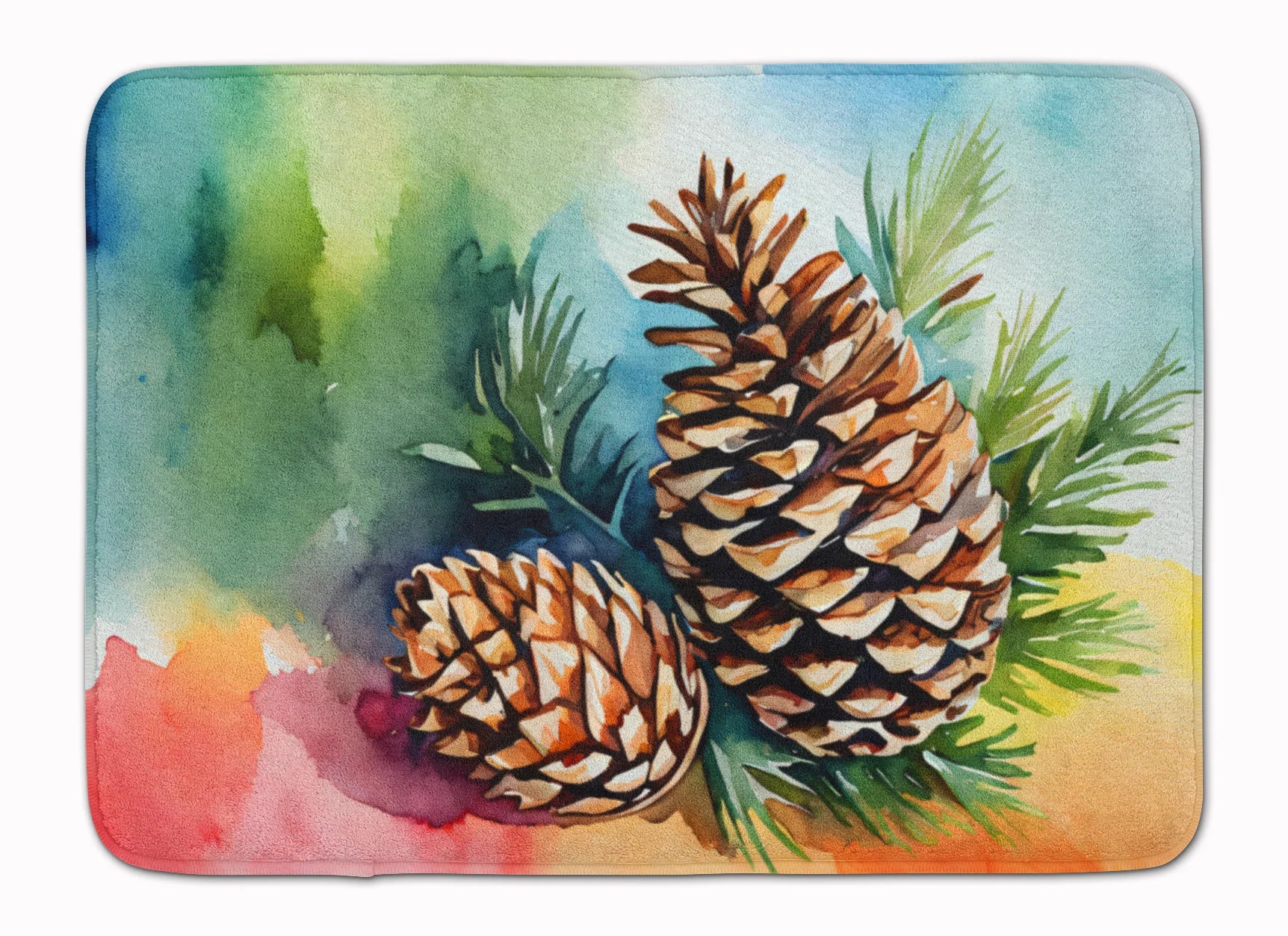 Maine White Pine Cone and Tassels in Watercolor Memory Foam Kitchen Mat