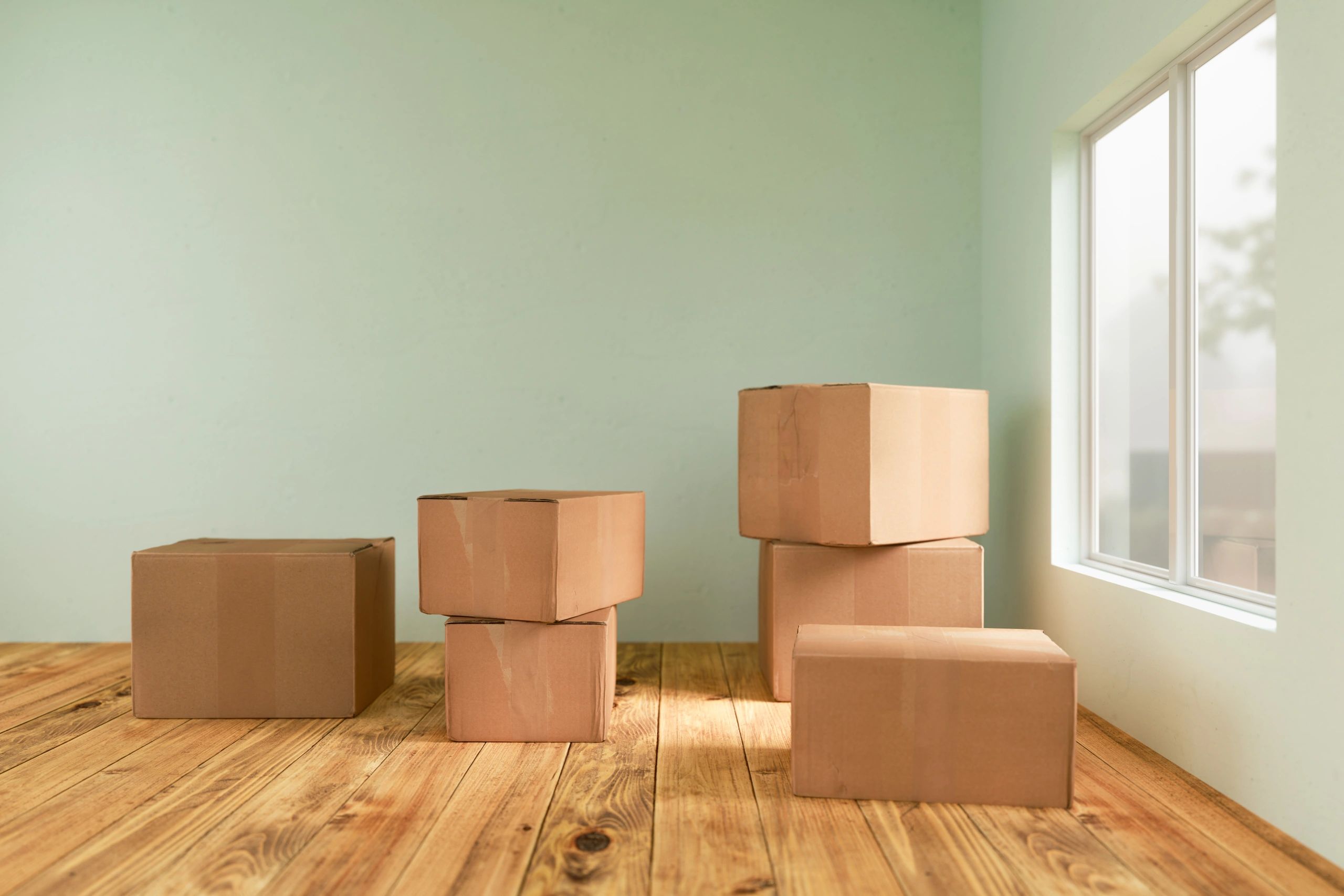Cardboard packages arranged in a clean modern interior to represent online shopping and fulfillment