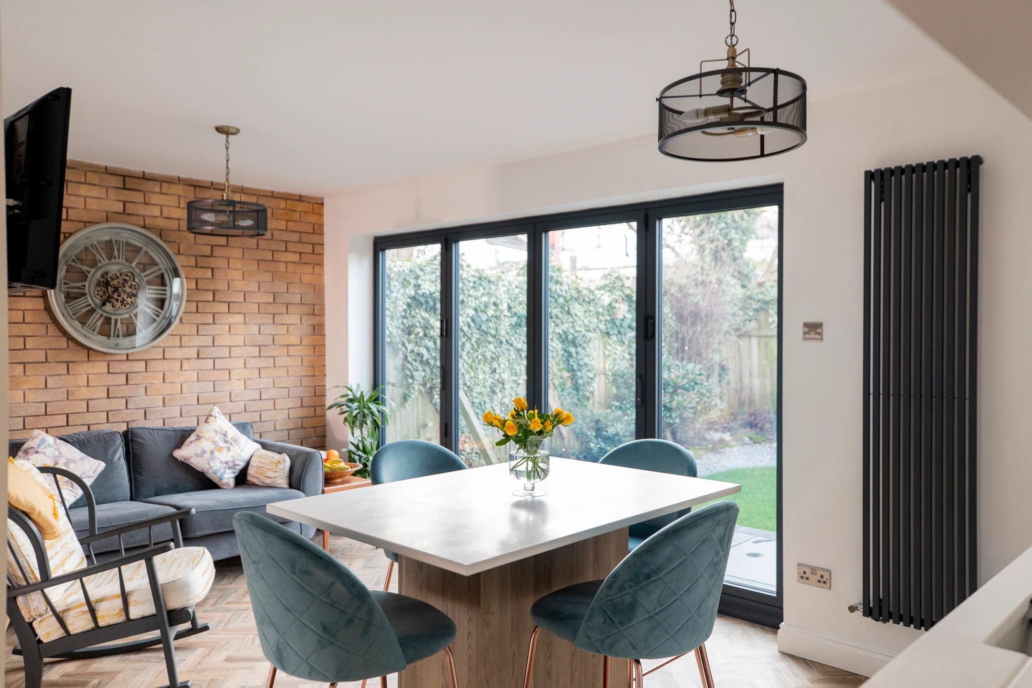 Open plan home interior with kitchen and dining area